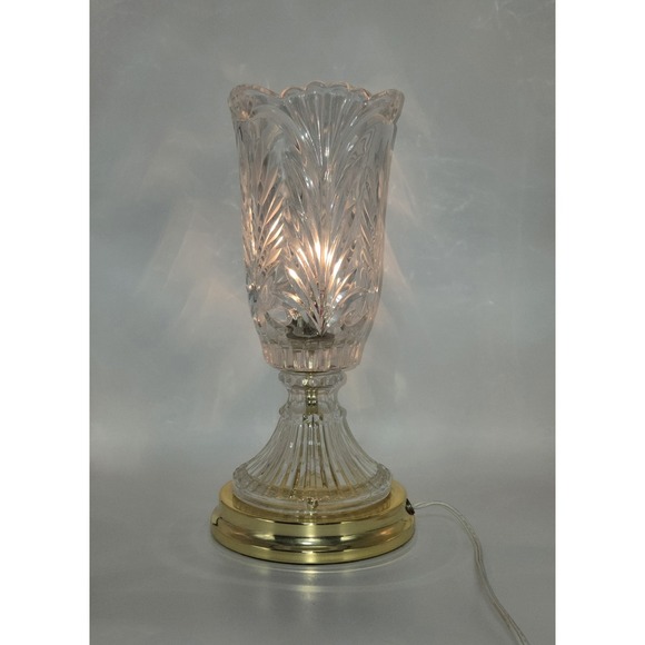 Vintage Hollywood Regency Style Lead Crystal Torchiere Table Lamp 13.5" - Picture 1 of 8